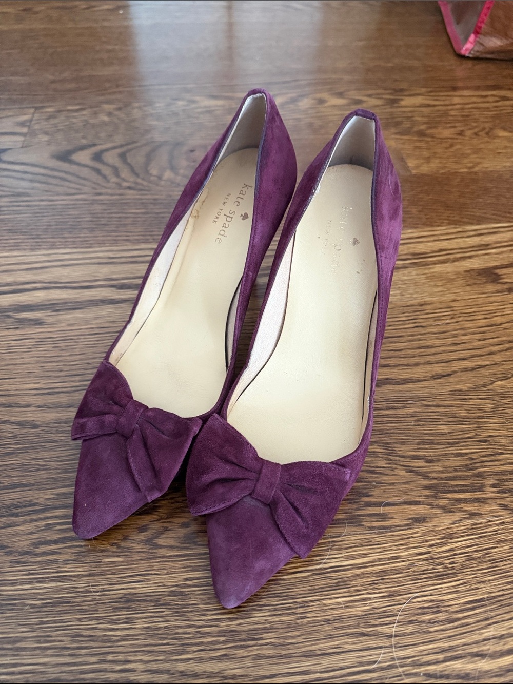 kate spade Plum Suede Pointed-Toe Bow Pumps